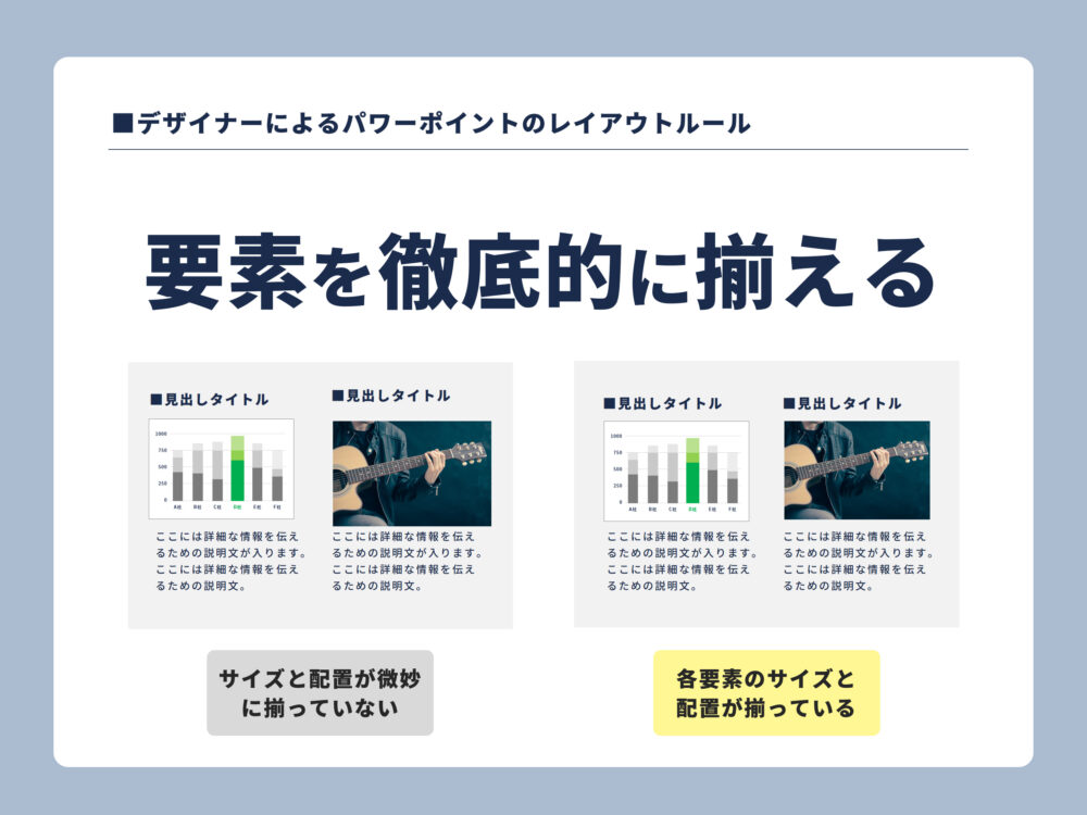 配置が揃っていない例と揃っている例