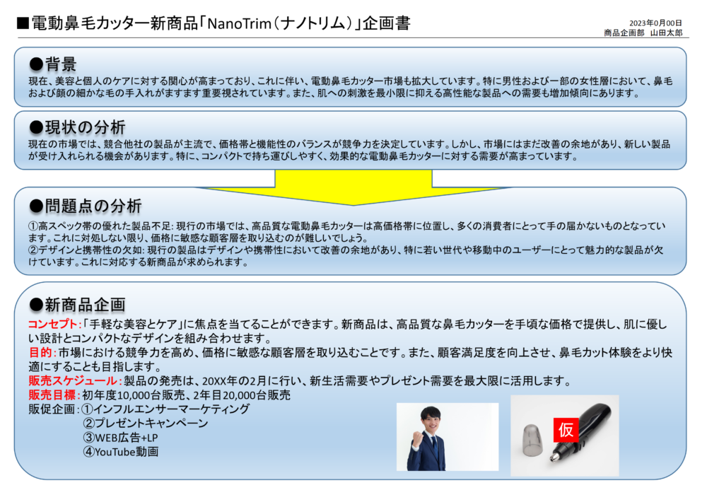 A4一枚企画書の見本(わるい例)